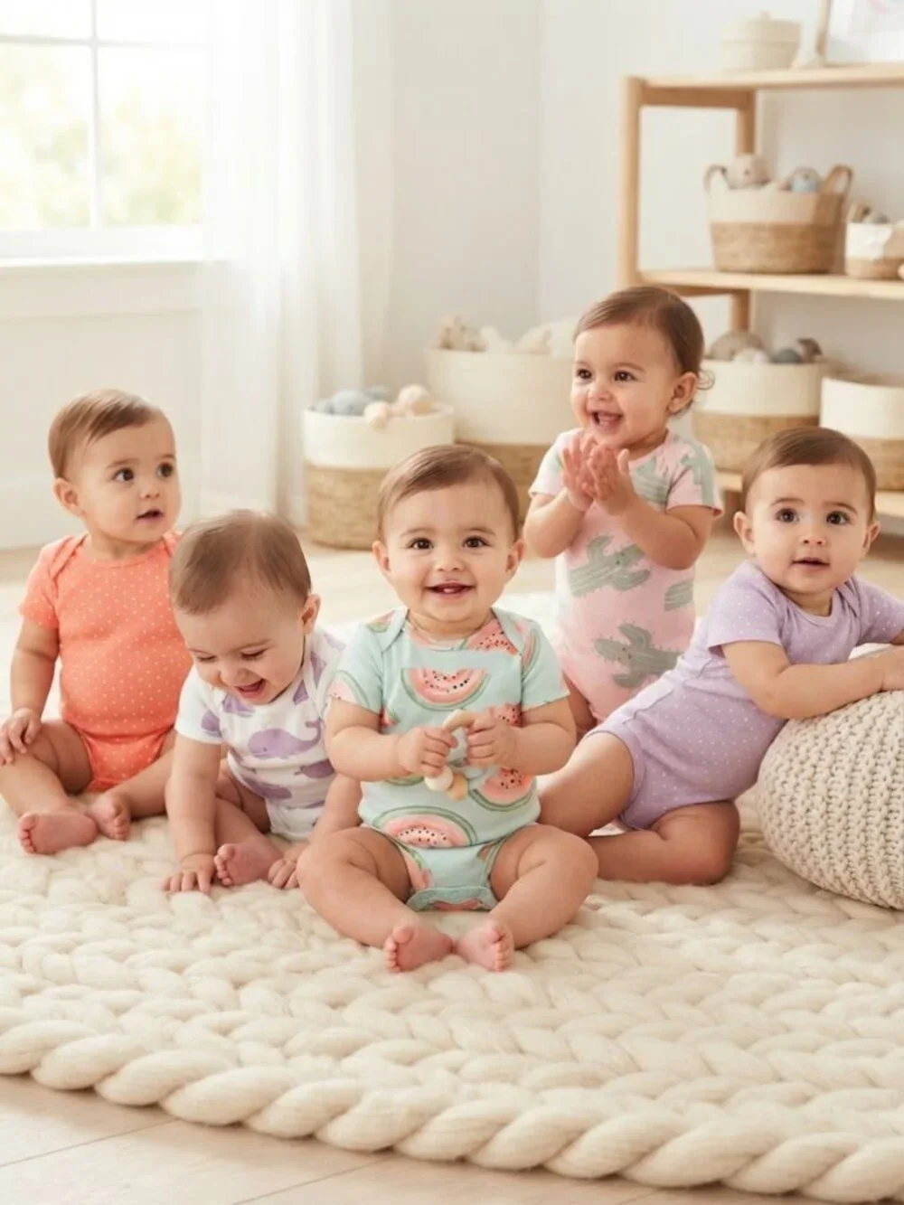 Carter's Baby 5 PCS Multi-Print Short-Sleeve  Bodysuit Baby Girl - 9 Months NEW